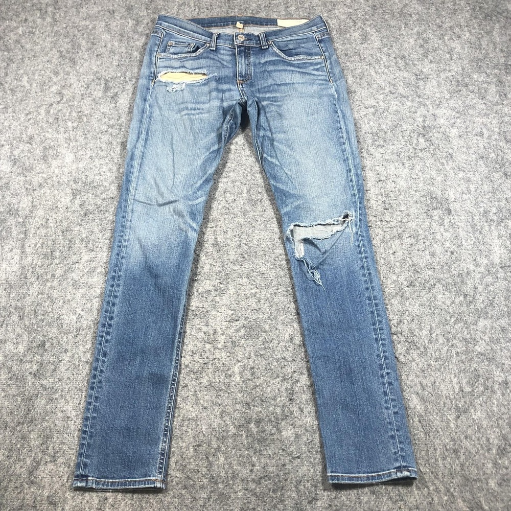 Rag & Bone Jeans Womens 29 Medium Blue Wash‎ Mid Rise Skinny Distressed Denim